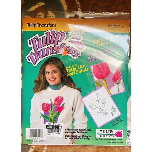Vtg 90s Tulip Transfers Iron-On Floral Collection Tulips & Geraniums Set Of 2 - Picture 2 of 3